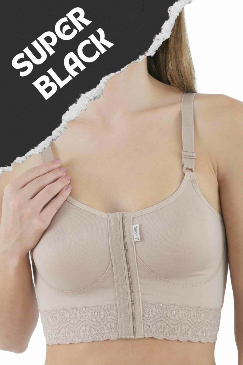 Sutiã com fechamento frontal, base reforçada com busto flexível e renda - 1006R BEGE Sutiã com fechamento frontal, base reforçada com busto flexível e renda - 1006R BEGE