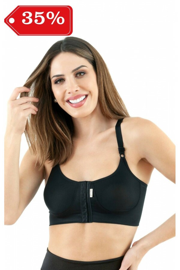 Sutiã com fechamento frontal, base e costas reforçadas, busto flexível - 1002B PRETO