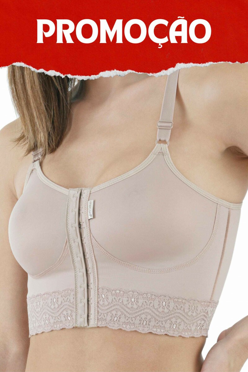 Sutiã com fechamento frontal, base reforçada com busto flexível e renda - 1006R BEGE