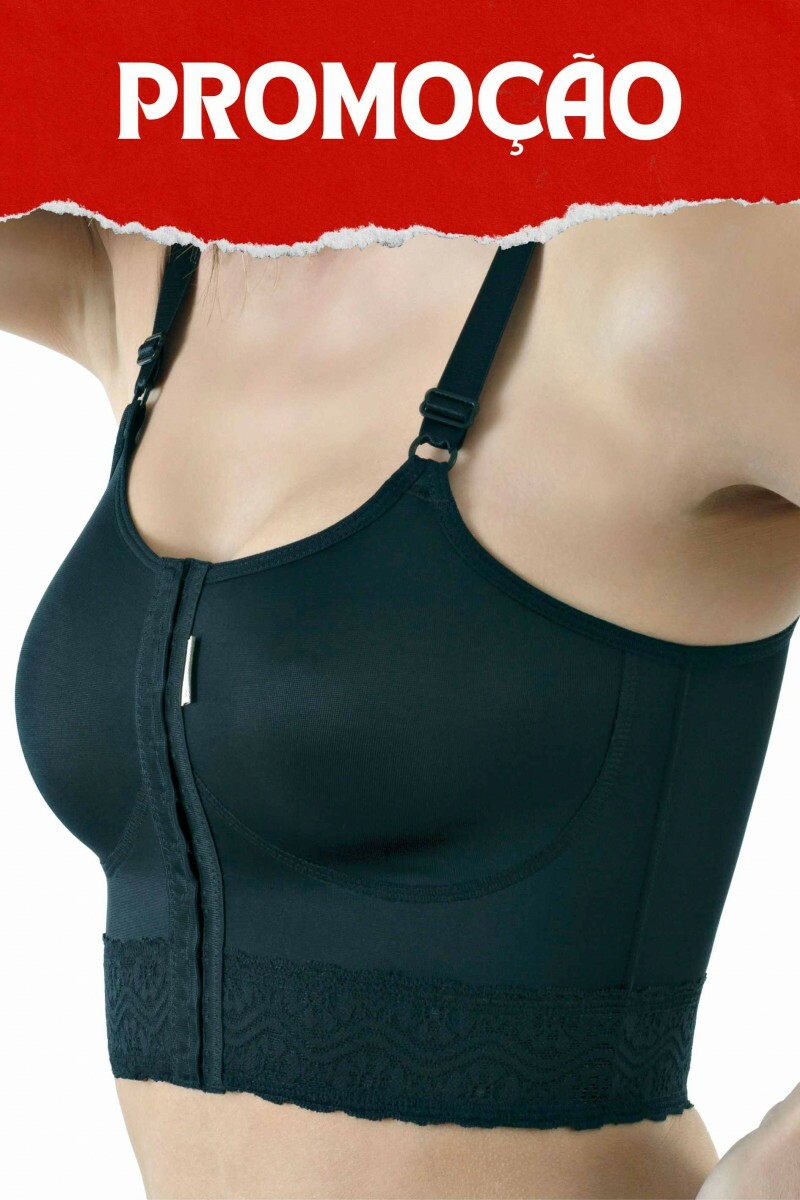 Sutiã com fechamento frontal, base reforçada com busto flexível e renda - 1006R PRETO